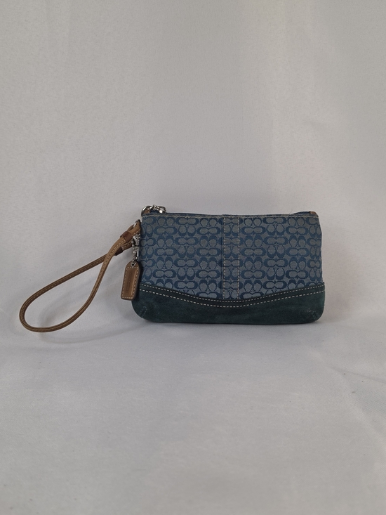 Coach Handbags - Coach Vintage Y2K Denim Suede Signature Wristlet Pouch Blue Small